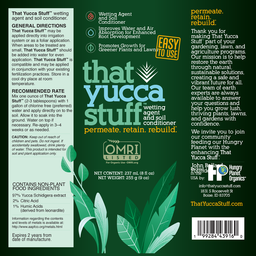 ThatYuccaStuff™| OMRI Listed for Organic Production| Soil Conditioner & Wetting Agent| 97% Yucca Schidigera Extract with Citric & Humic Acids| Boosts Water Penetration| Eco-friendly| 8 oz