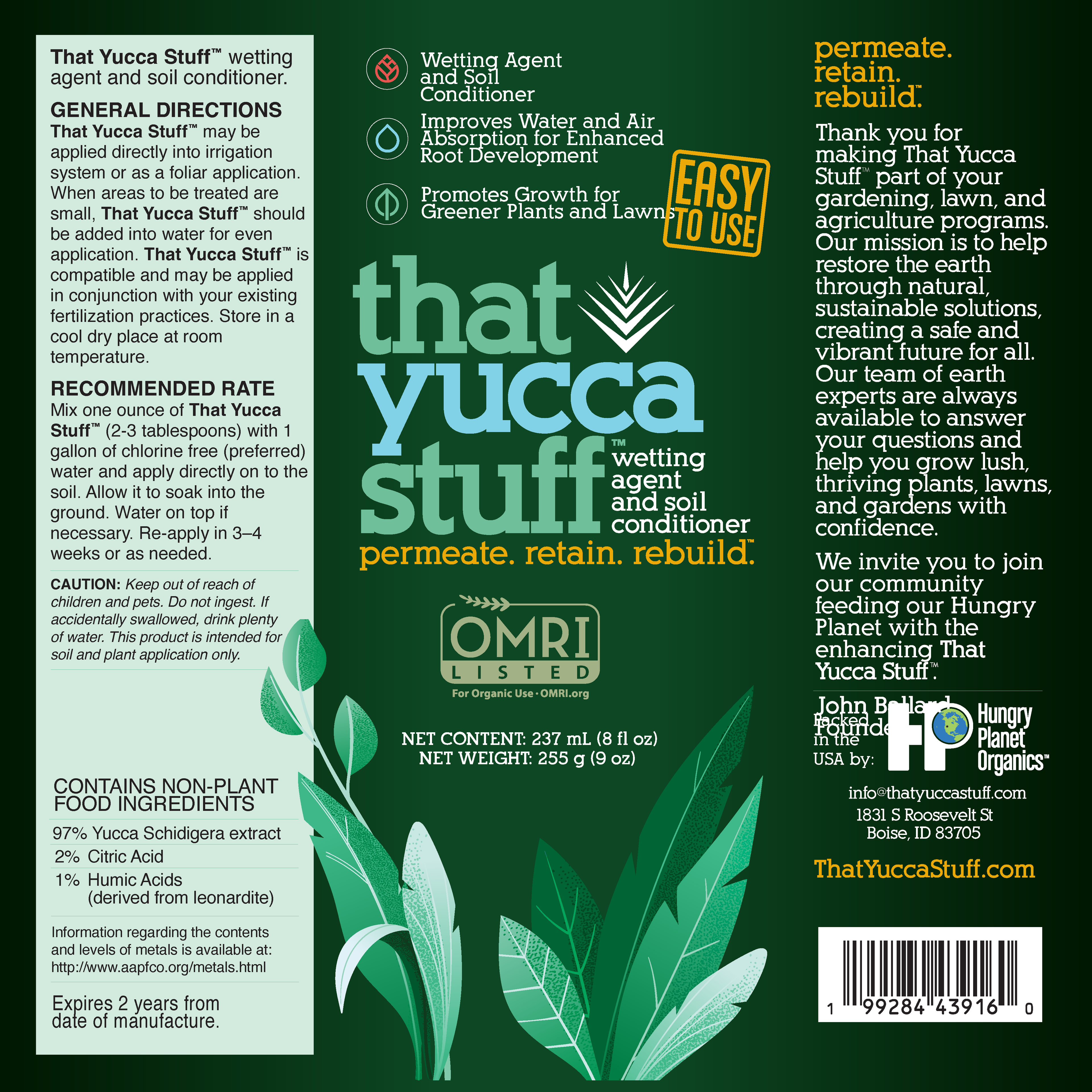 ThatYuccaStuff™| OMRI Listed for Organic Production| Soil Conditioner & Wetting Agent| 97% Yucca Schidigera Extract with Citric & Humic Acids| Boosts Water Penetration| Eco-friendly| 8 oz